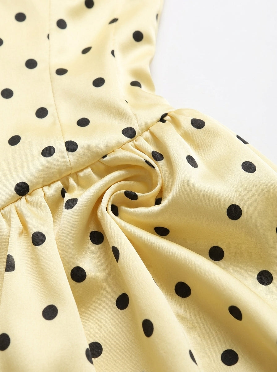 Kokodress Yellow Halter Sweetheart Polka Dot Corset Bubble Mini Dress for Party