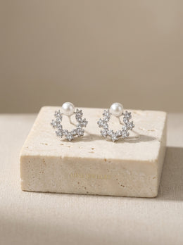 KoKodress Refined Silver-Tone Pearl & Crystal Open Hoop Earrings Wedding
