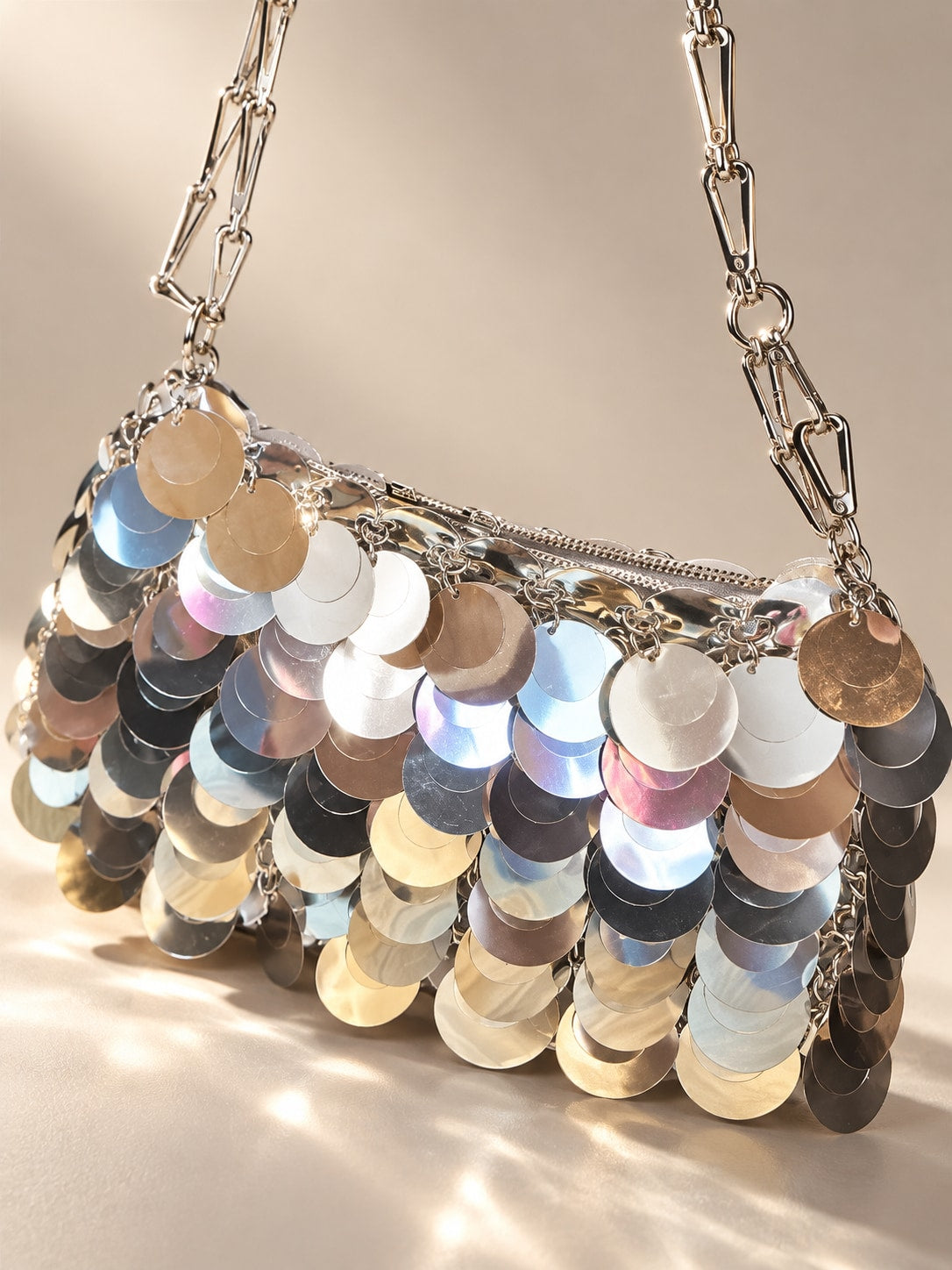 Silver Glamorous Tone Sequin Disc Shoulder Bag for Parties