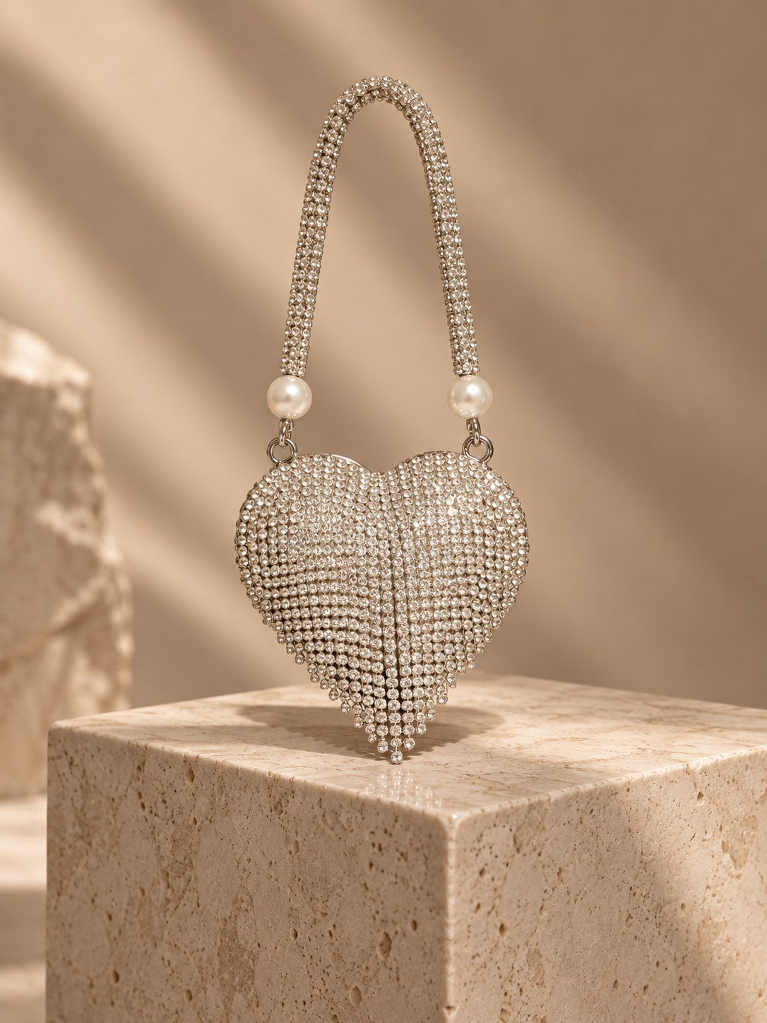 Silver Dazzling Gold-Tone Heart Rhinestone Mini Clutch