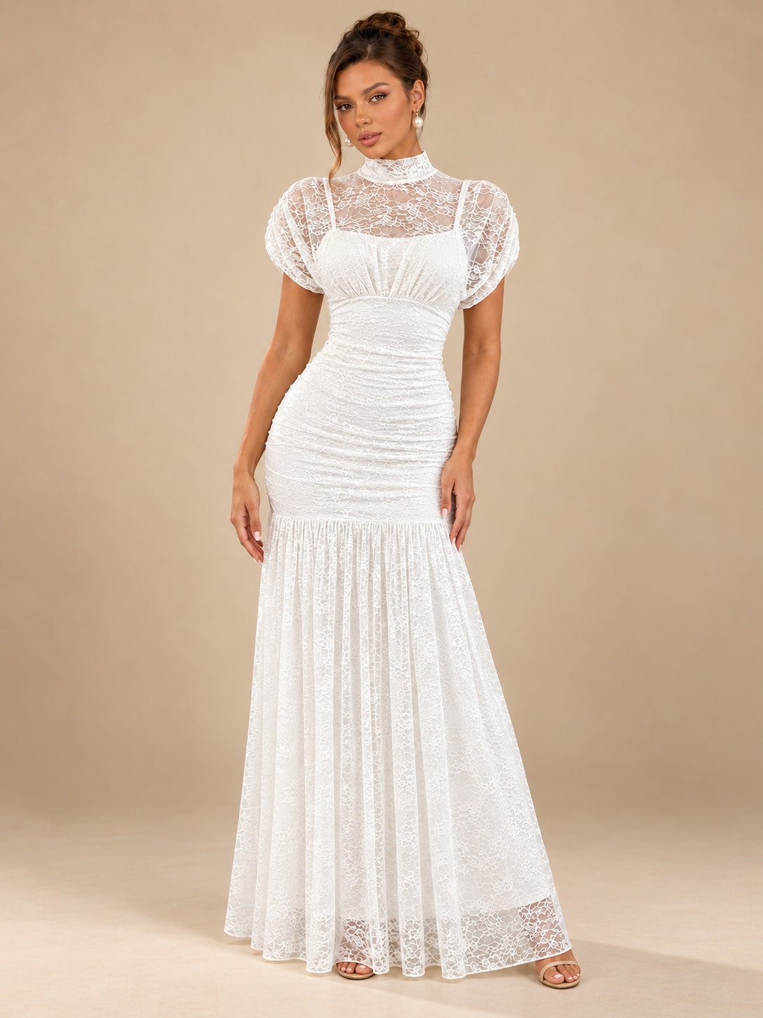 White Lace Mermaid Dress for Formal & Wedding Guest
