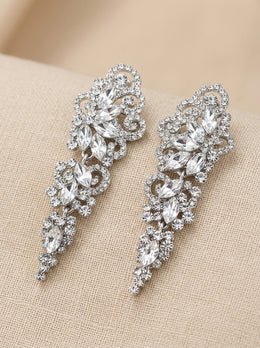 KoKodress Stunning Silver-Tone Crystal Filigree Tassel Earrings Wedding