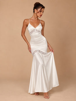 KoKodress V-Neck Lace Satin Maxi Dress for Wedding & Gala