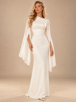 KoKodress Satin Cape Sleeve Maxi Dress for Weddings & Gala