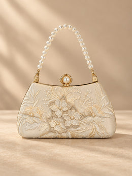 KoKodress Elegant Embroidered Pearl Handle Evening Clutch