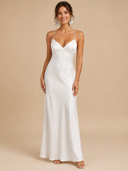 KoKodress Satin Spaghetti Strap V-Neck Maxi Dress for Weddings & Parties