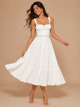 KoKodress Floral Corset Tie-Front Midi Dress for Wedding Guest
