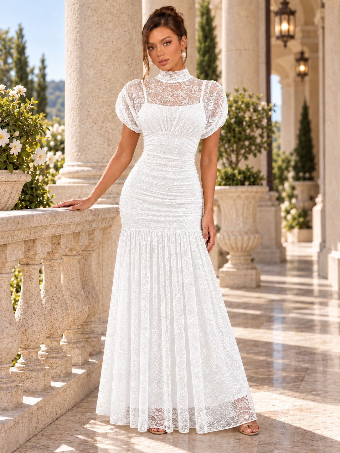 White Lace Mermaid Dress for Formal & Wedding Guest
