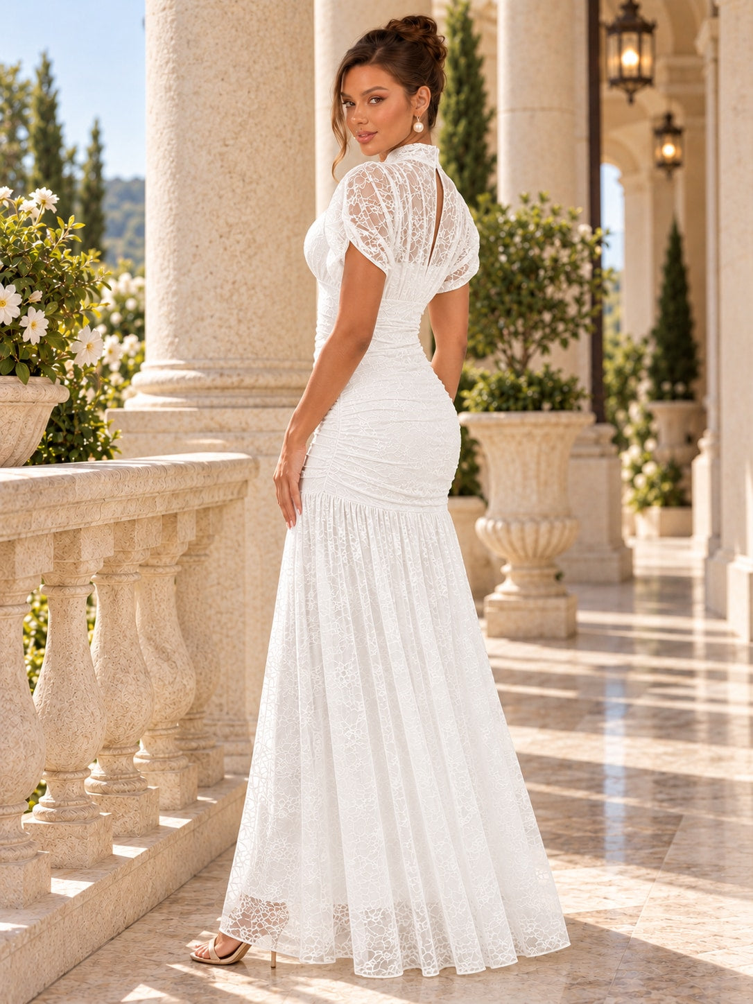 White Lace Mermaid Dress for Formal & Wedding Guest