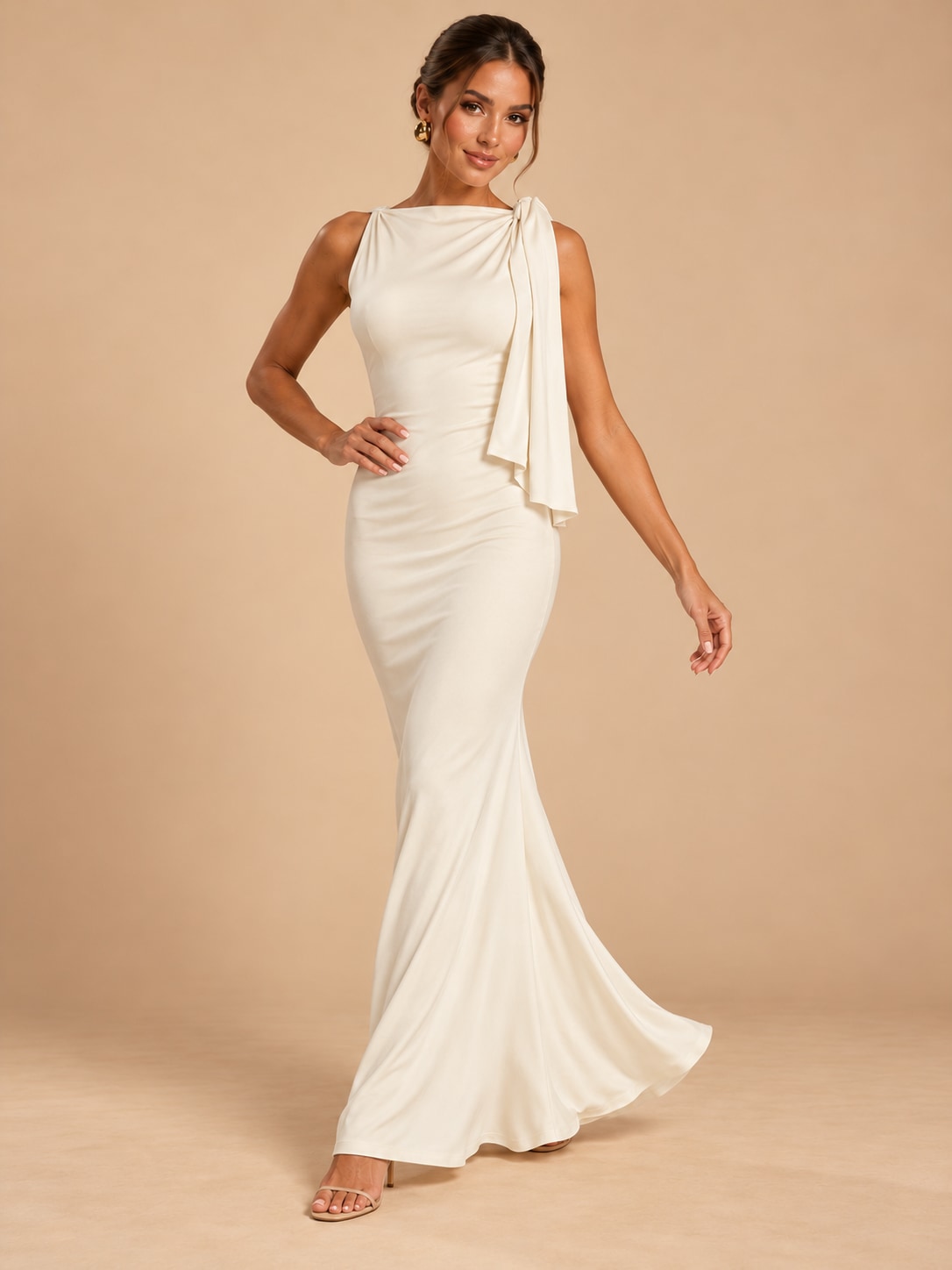 White One-Shoulder Draped Maxi Dress for Formal Events