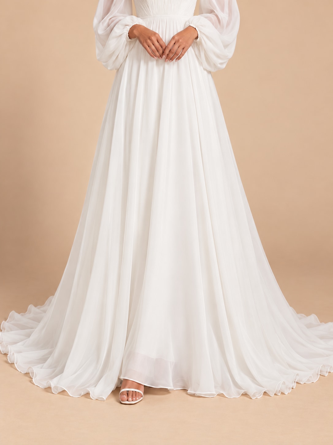 White Off-Shoulder Puff Sleeve Gown for Weddings & Gala