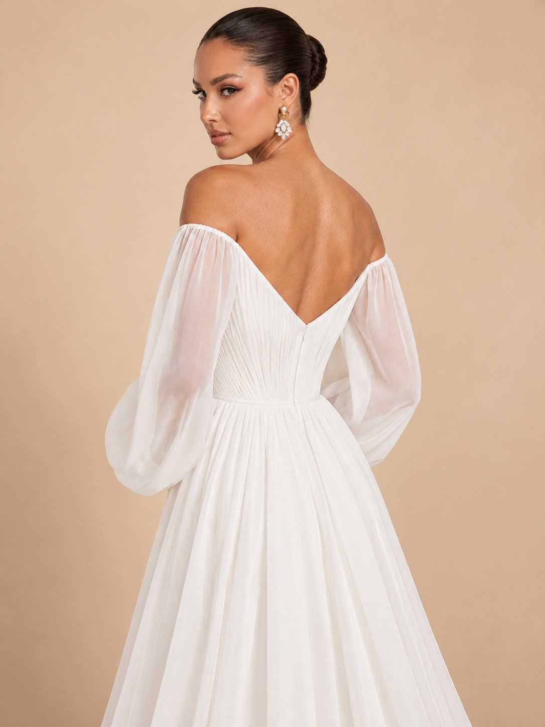 White Off-Shoulder Puff Sleeve Gown for Weddings & Gala