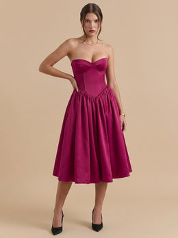 KoKodress Strapless Corset Midi Dress with Pockets for Weddings