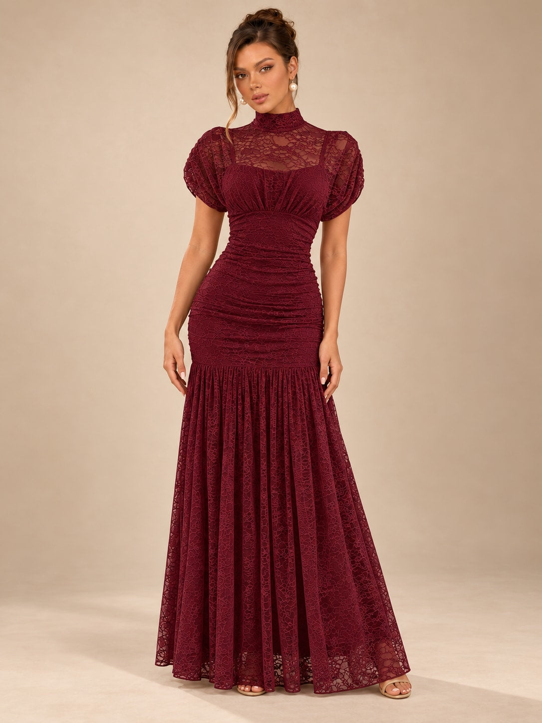 Wine Red Lace Mermaid Dress for Formal & Wedding Guest