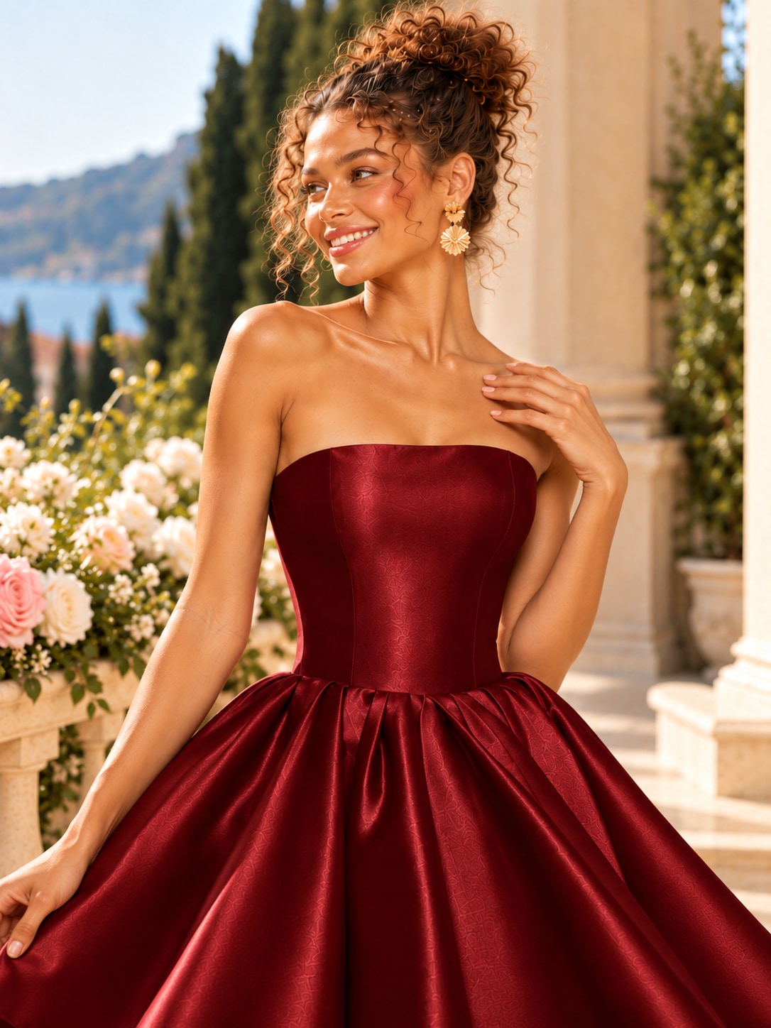 Wine Red Strapless Satin Mini Dress for Party & Prom