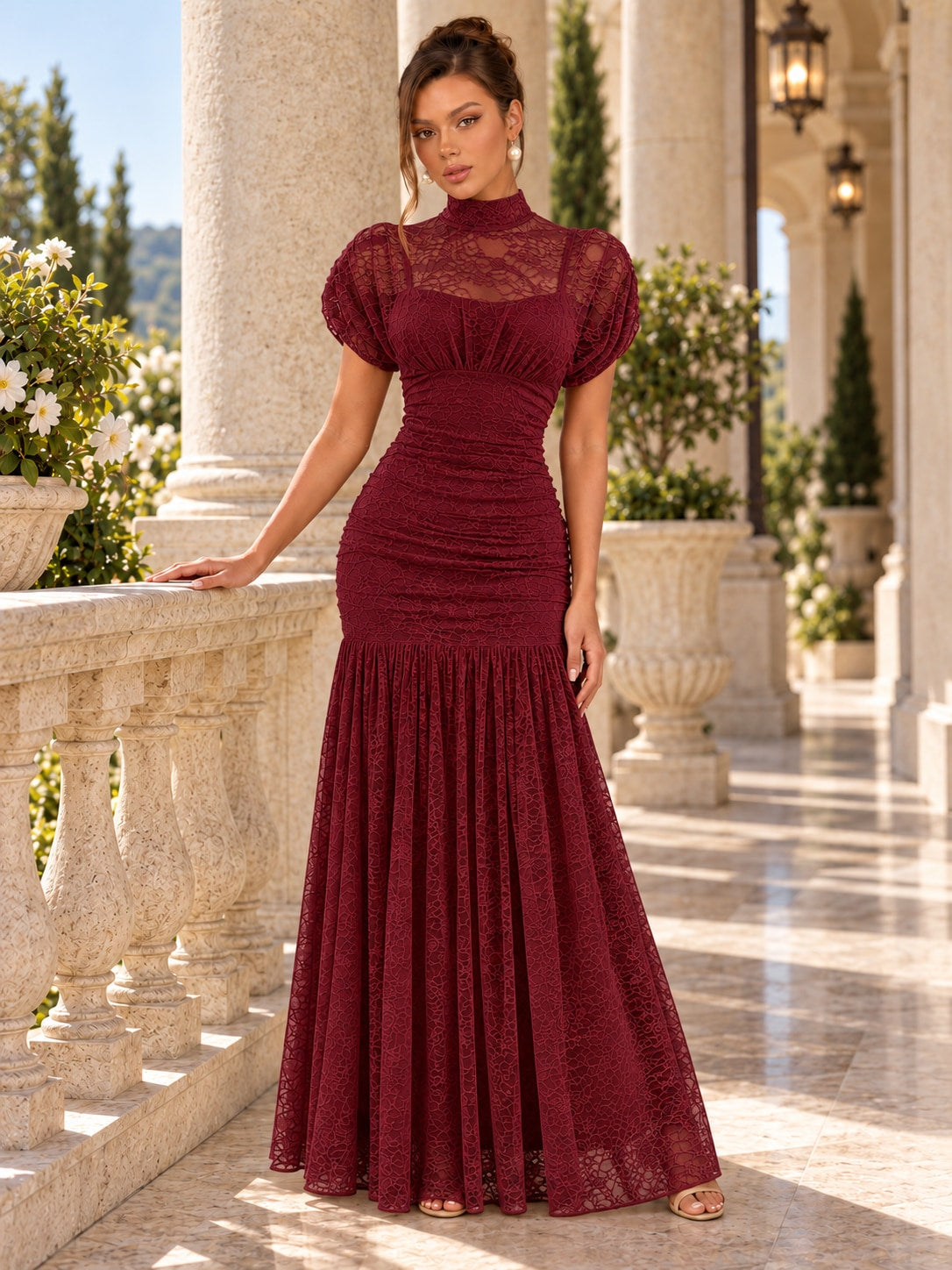 Wine Red Lace Mermaid Dress for Formal & Wedding Guest