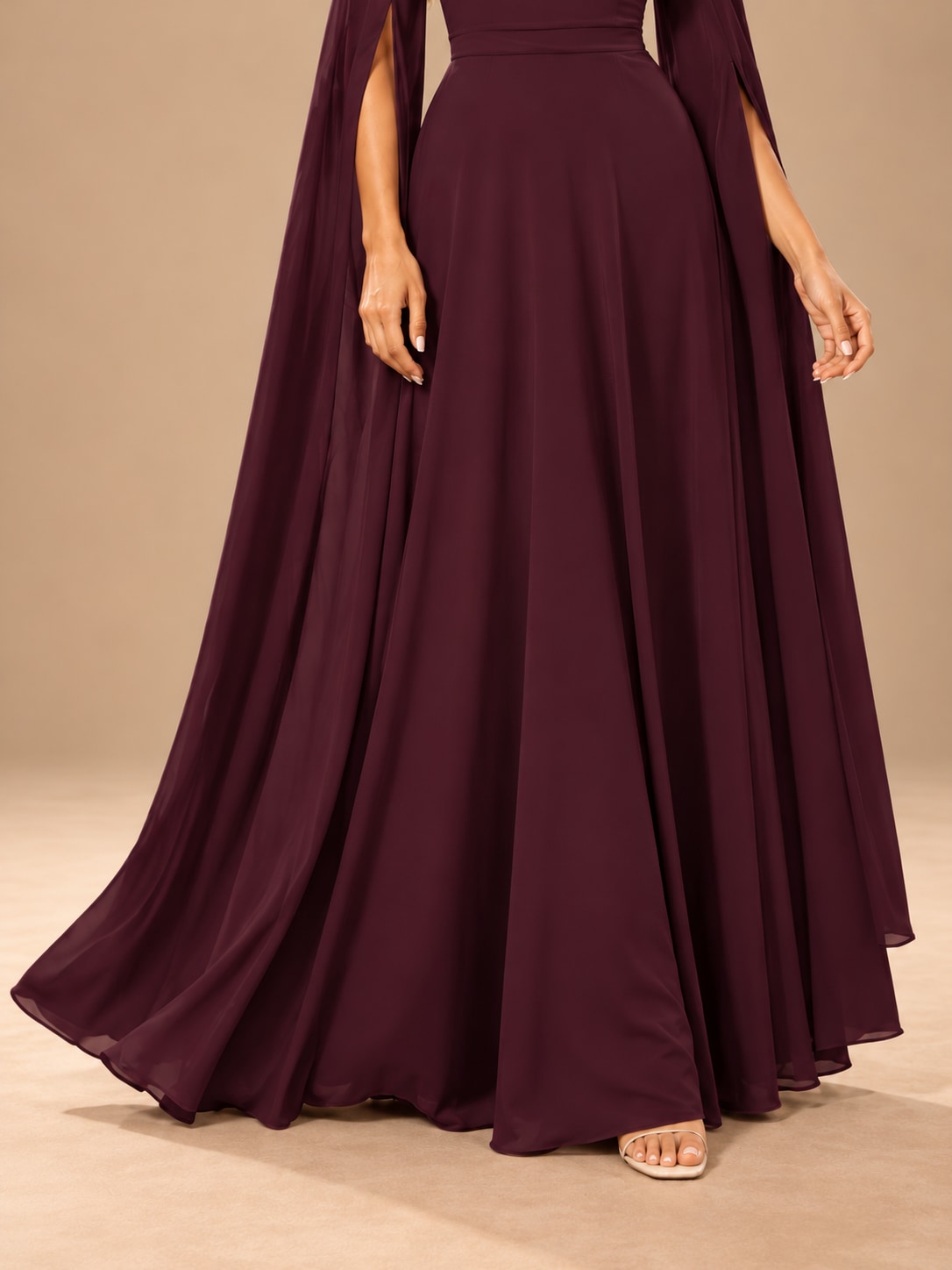 Wine Red Cape Sleeve Cutout Maxi Dress for Formal Parties