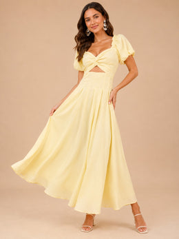 KoKodress Puff Sleeve Twist Cutout Maxi Dress for Summer Weddings