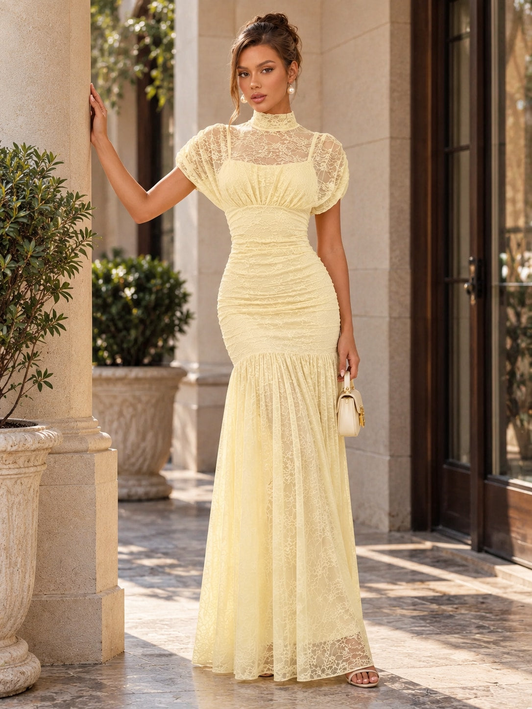 Yellow Lace Mermaid Dress for Formal & Wedding Guest