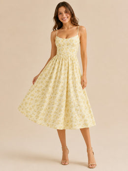 KoKodress Ditsy Floral Spaghetti Strap Midi Dress for Wedding Guest