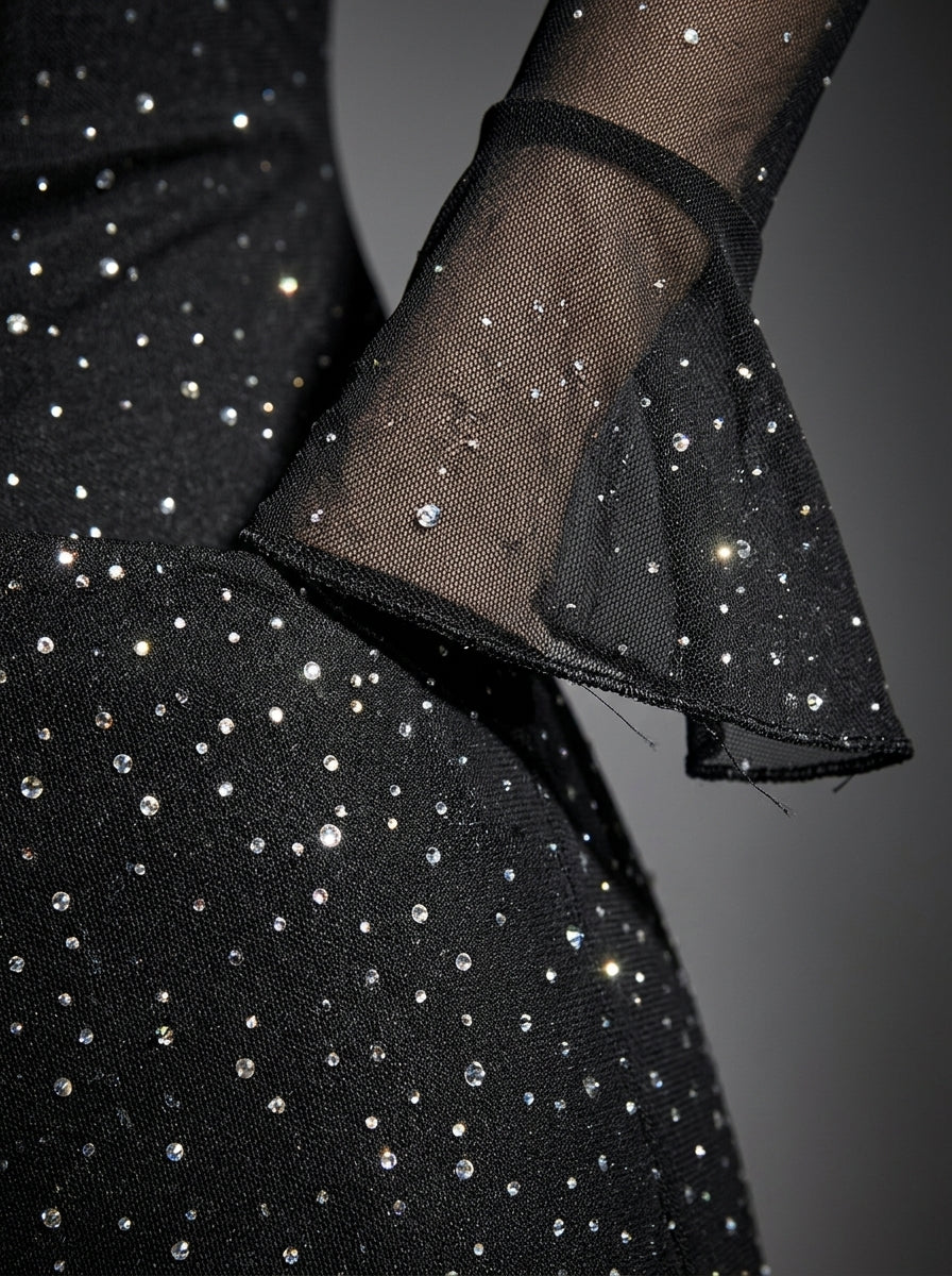 Kokodress Off-Shoulder Sparkly Flare Sleeve Maxi Dress for Evening