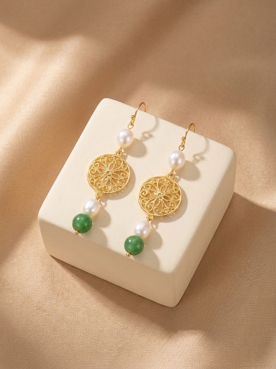 Pearl and Jade Drop Earrings