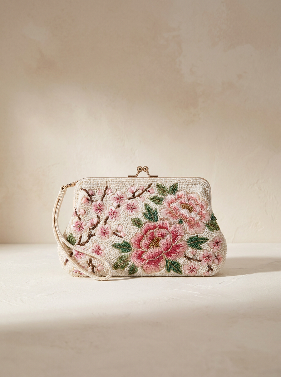 Beaded Floral Wristlet Purse