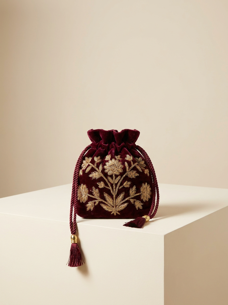 Velvet Embroidered Pouch Bag
