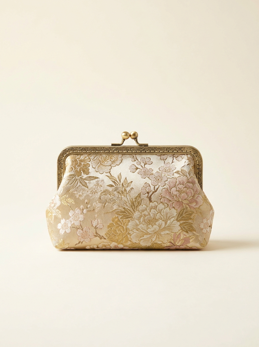 Gold-Frame Floral Clutch