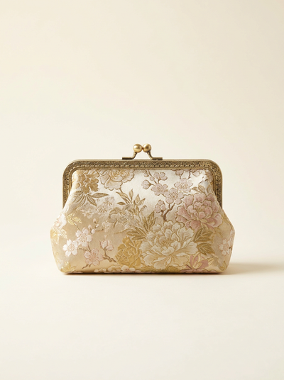 Gold-Frame Floral Clutch