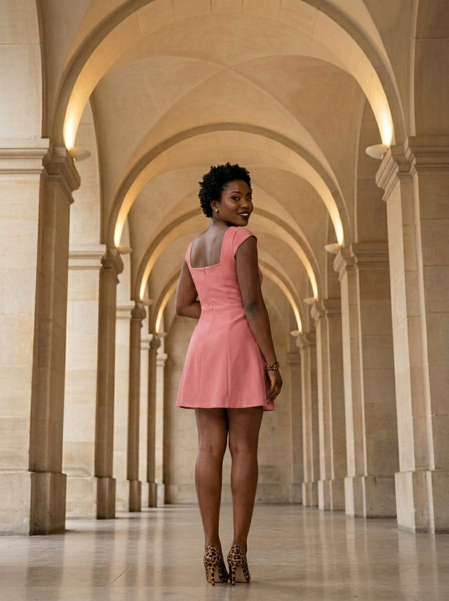 Kokodress Square Neck Cap Sleeve A-Line Mini Dress for Party