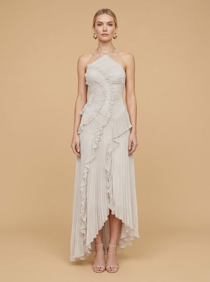 Kokodress Lavender Halter Pleated Ruffle Maxi Dress for Wedding Guest & Formal