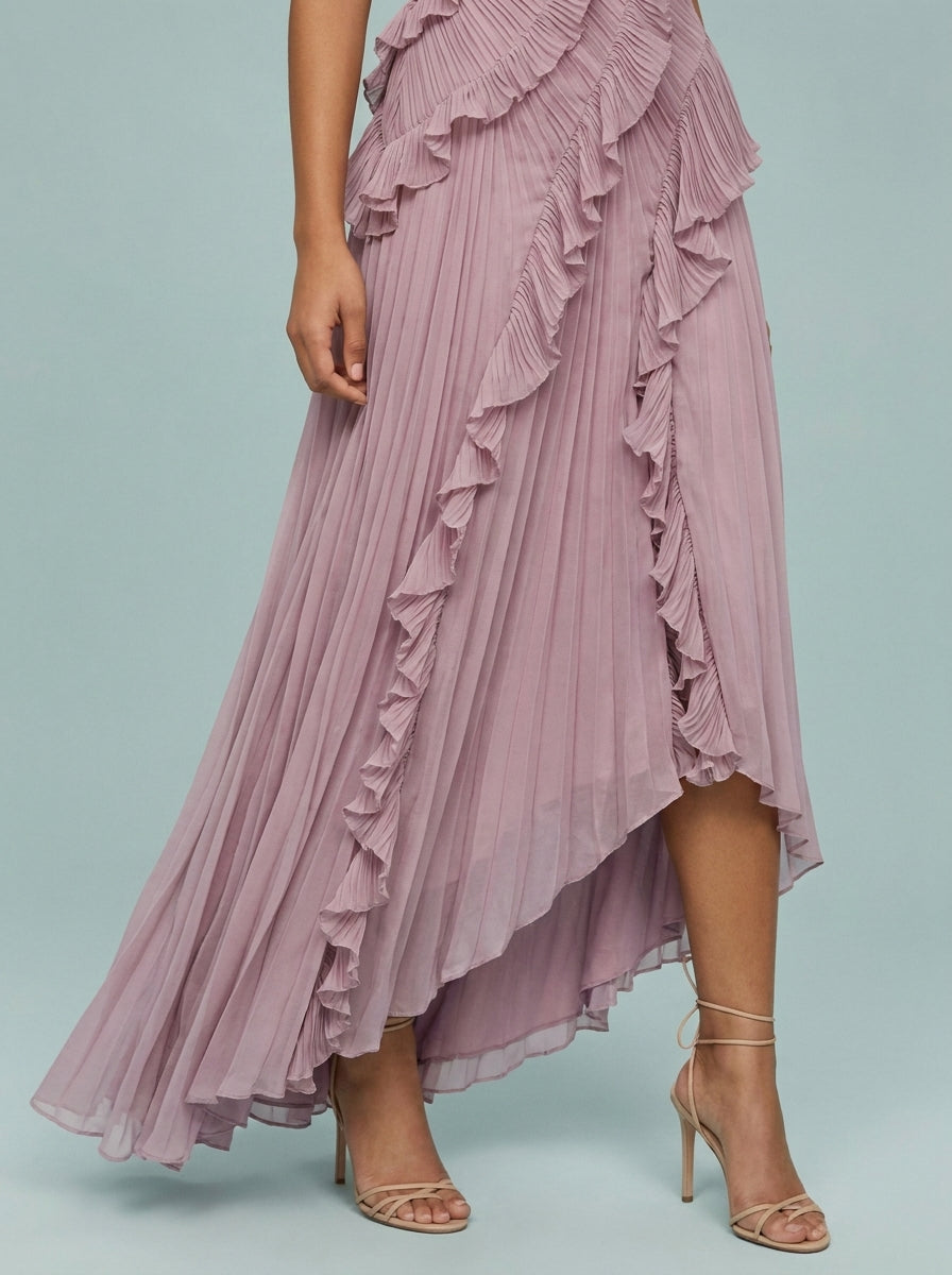 Kokodress Lavender Halter Pleated Ruffle Maxi Dress for Wedding Guest & Formal