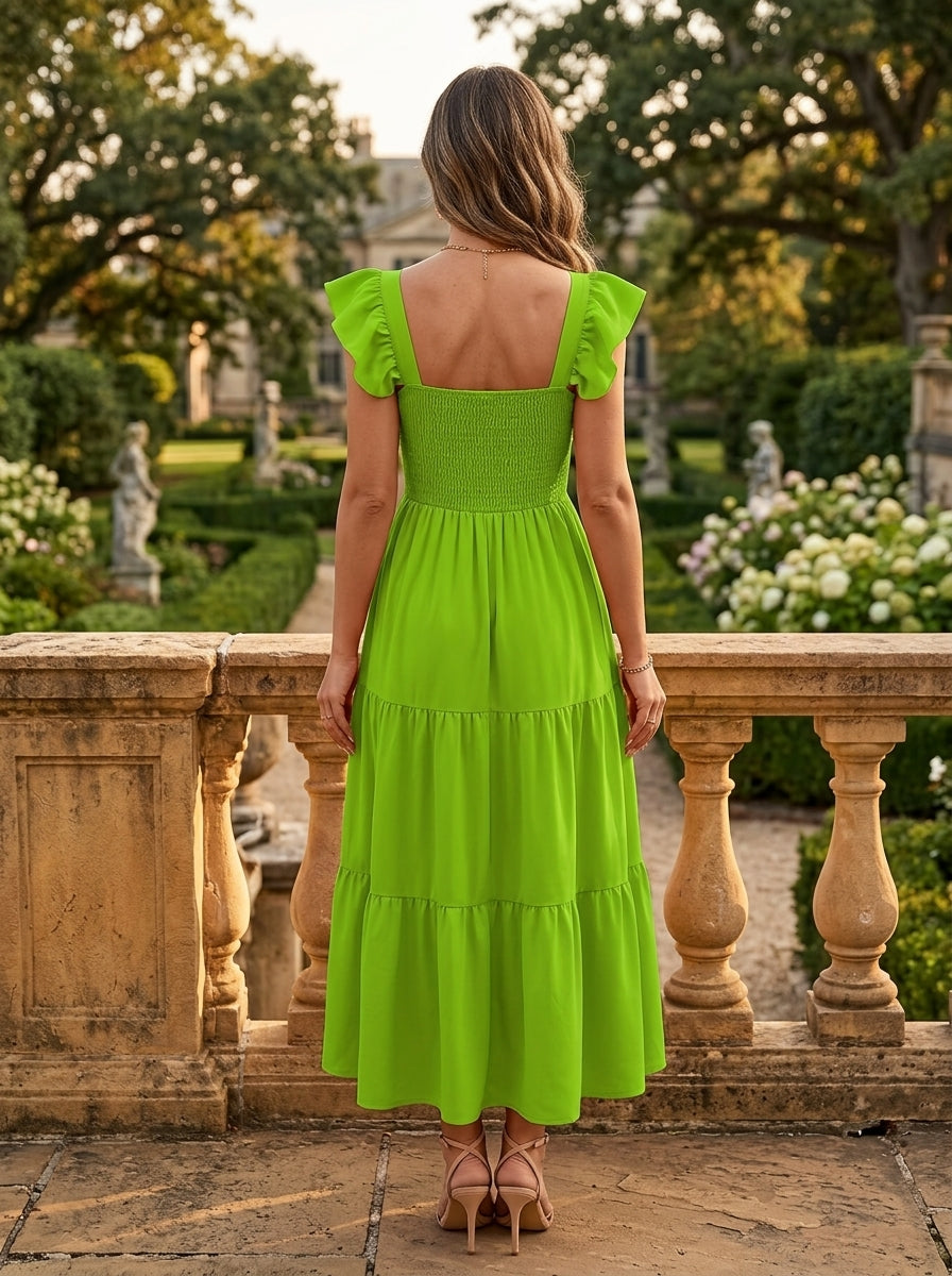 KoKodress Smocked Ruffle Sleeve Tiered Maxi Dress for Vacation | detail-1.jpg