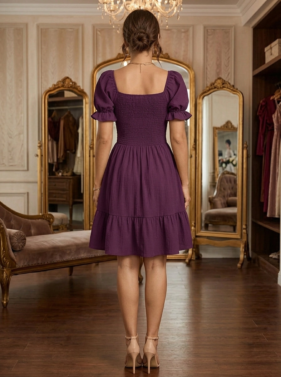 KoKodress Smocked Puff Sleeve Mini Dress for Vacation | detail-2.jpg