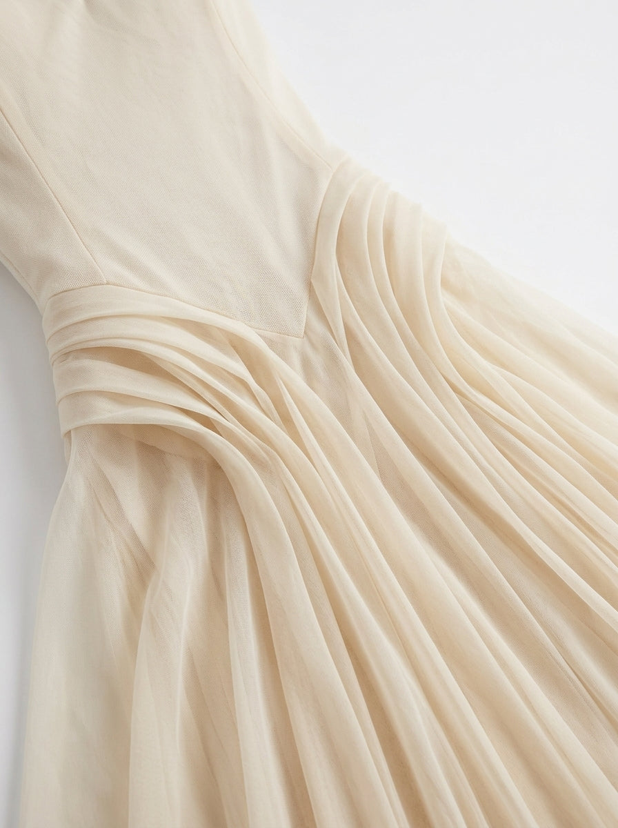 KoKodress Ivory Pleated Tulle Maxi Dress for Formal | detail-8.jpg