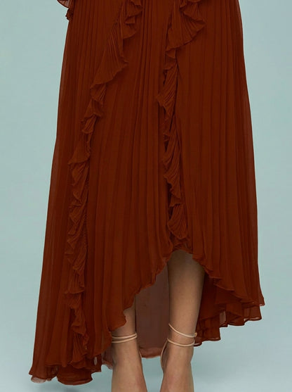 Kokodress Lavender Halter Pleated Ruffle Maxi Dress for Wedding Guest & Formal