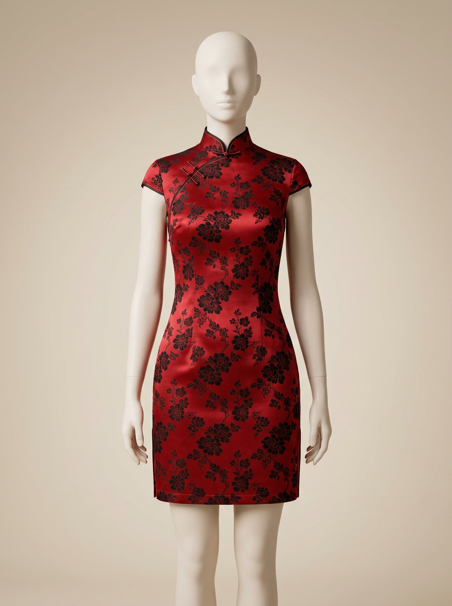 Printed Cap Sleeve Mini Cheongsam Dress - Kokodress AI product design render