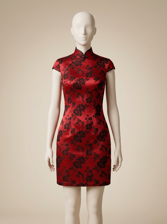Printed Cap Sleeve Mini Cheongsam Dress - Kokodress AI product design render