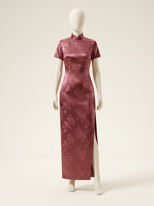 Rose Jacquard Satin Long Qipao - Kokodress AI product design render