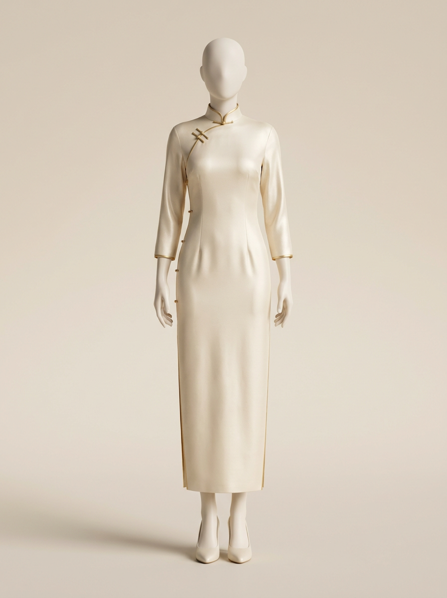 Mulberry Silk Tea Ceremony Long Qipao - Kokodress AI product design render