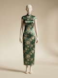 Floral Jacquard Silk Satin Long Qipao - Kokodress AI product design render