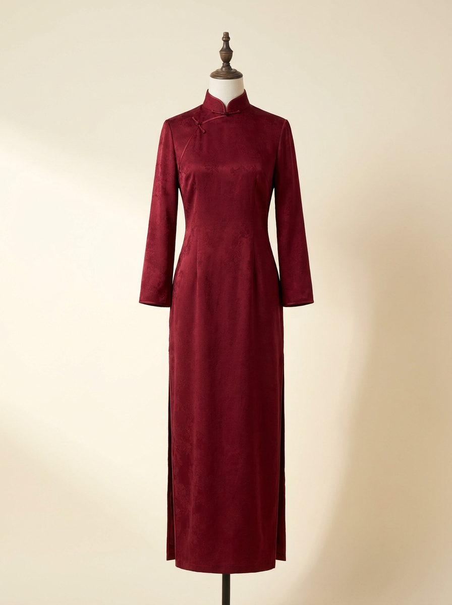 Wine Red New Chinese Style Long Qipao