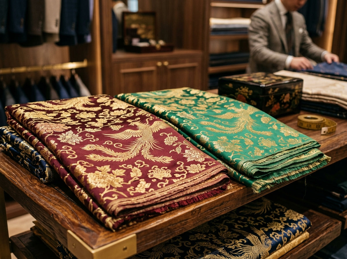 Premium mulberry silk and brocade fabric selection